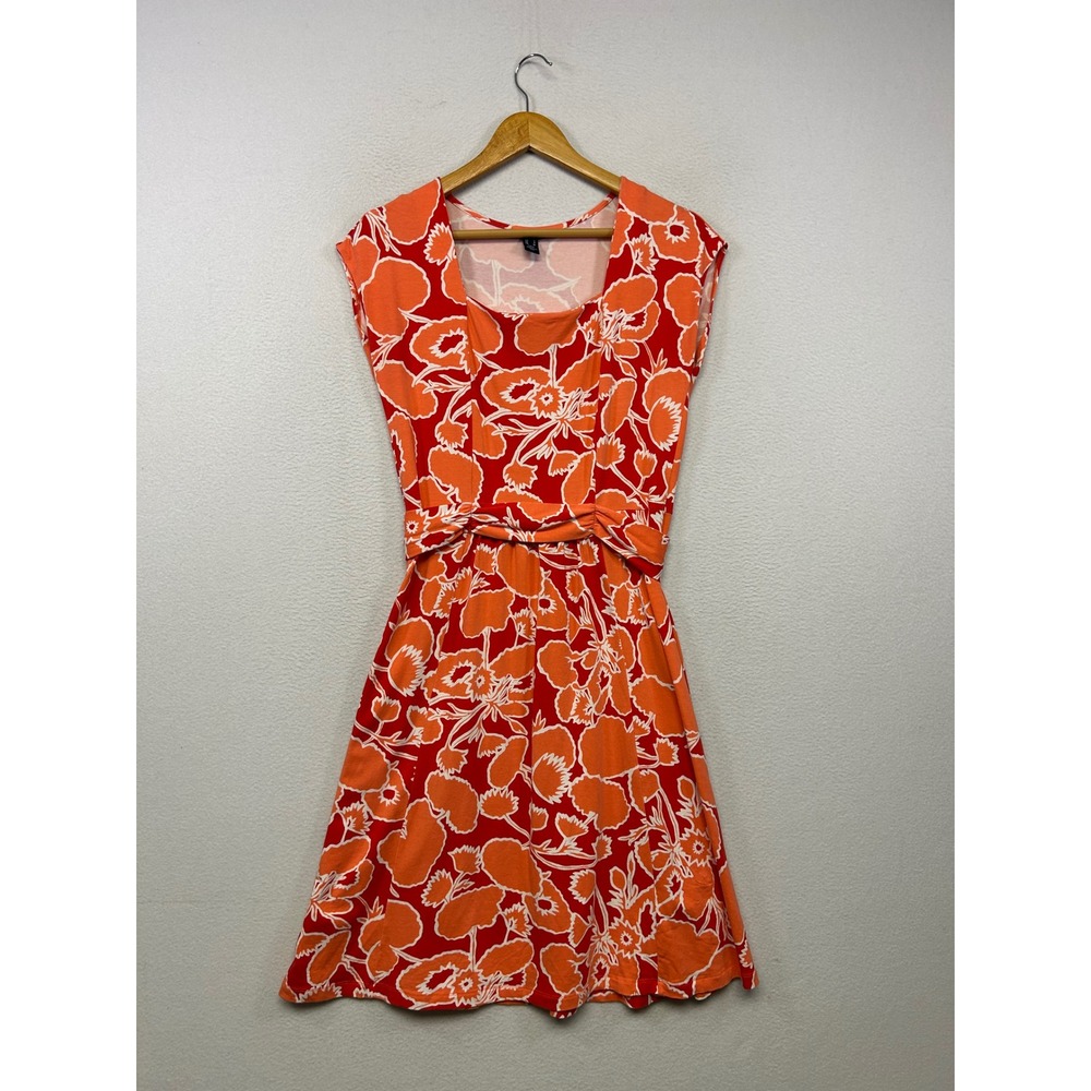 Floral Summer Garden Lands' End Womens Size S Orange Red Fit & Flare Dress